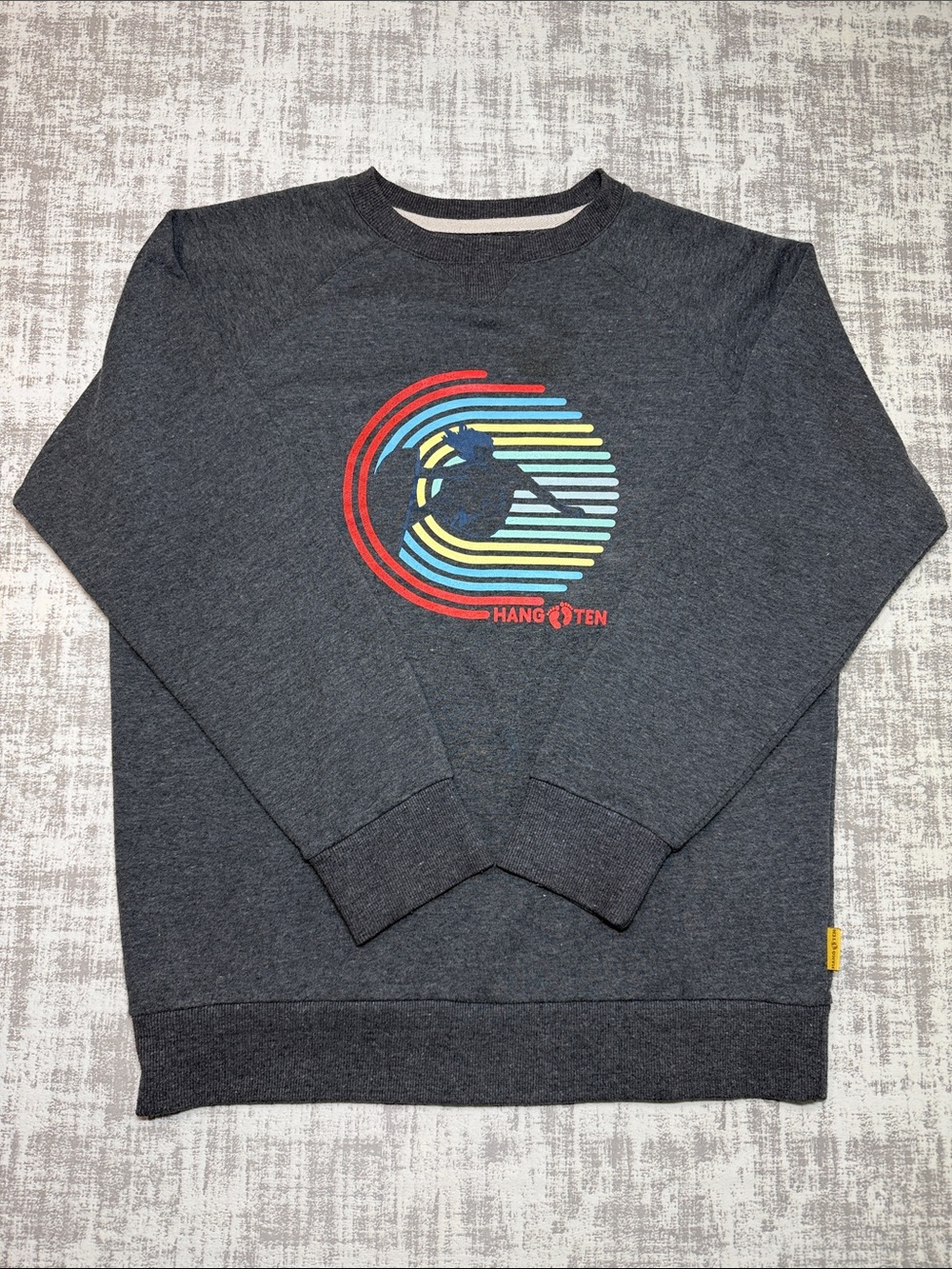 Hang Ten Charcoal Crewneck Sweatshirt with Retro Surf Graphic